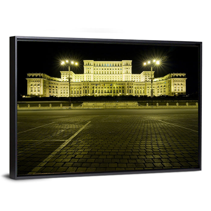 Palace of the Parliament Bucharest Wall Art as a framed canvas