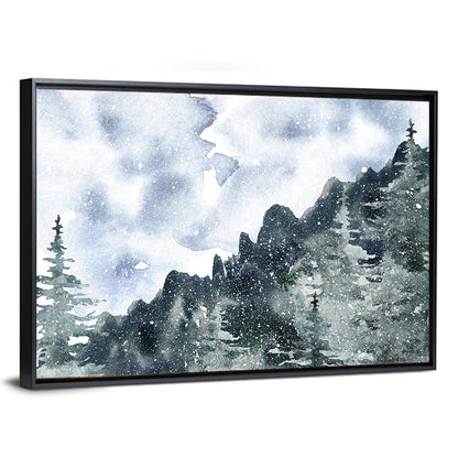 Snowfall Mountain Forest Illustration Wall Art
