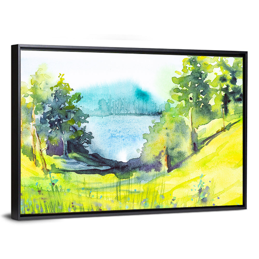 Summer Lakeside Forest Illustration Wall Art