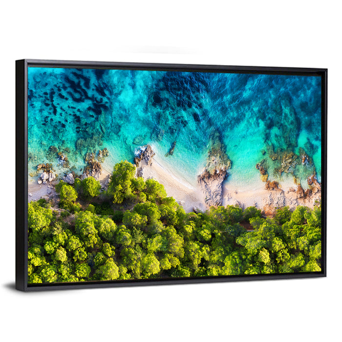 Croatian Turquoise Coastline Wall Art as a framed canvas