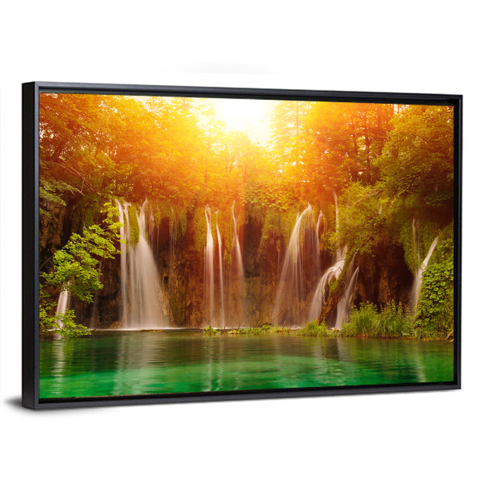 Plitvice Lakes Waterfalls Wall Art as a framed canvas