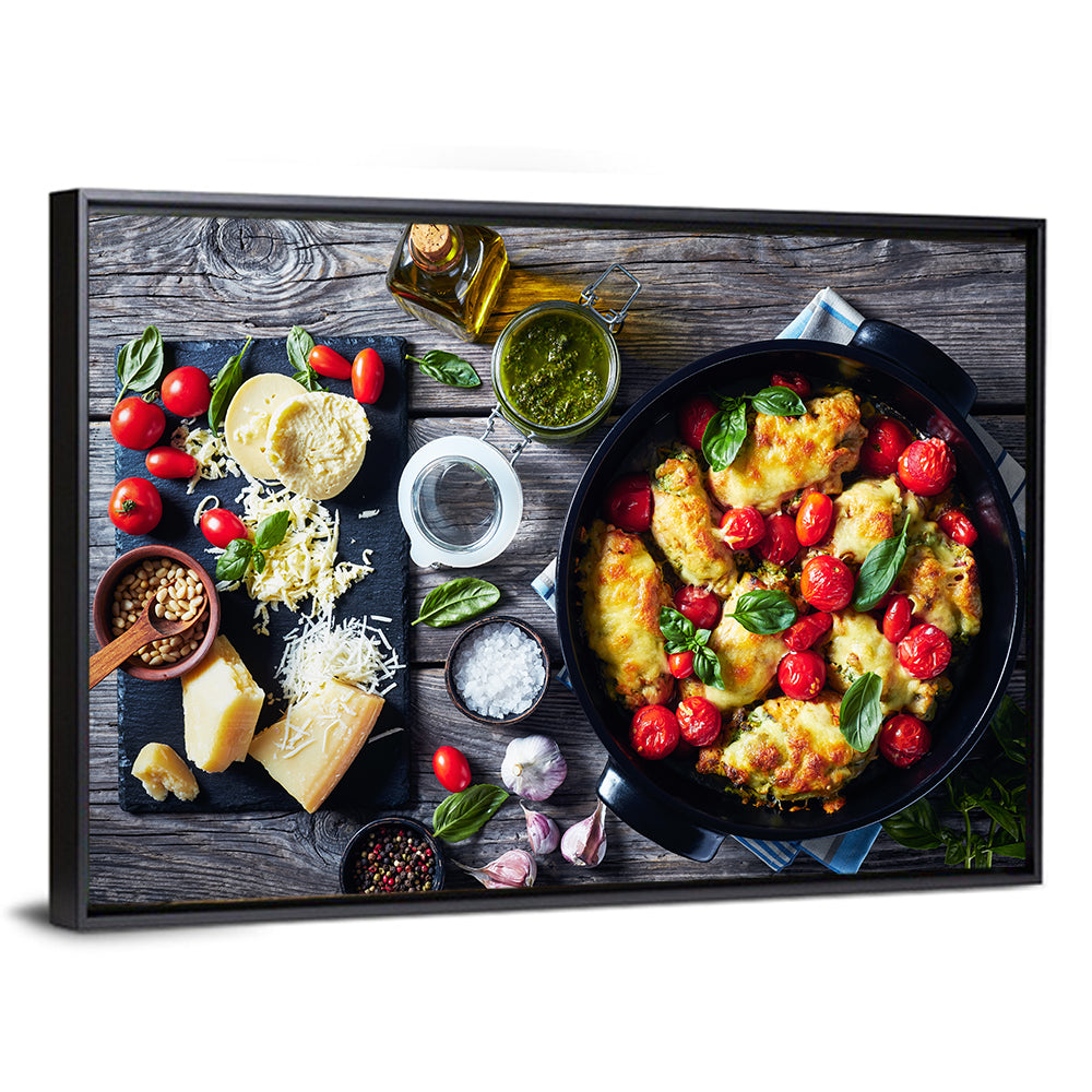 Pesto Baked Chicken Flat Lay Wall Art