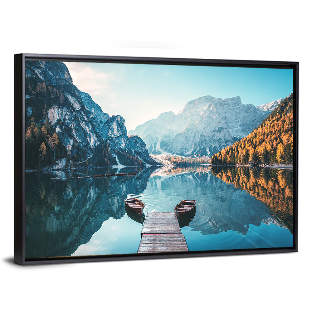 Lago Di Braies Dock and Dolomites Wall Art