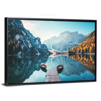 Lago Di Braies Dock and Dolomites Wall Art