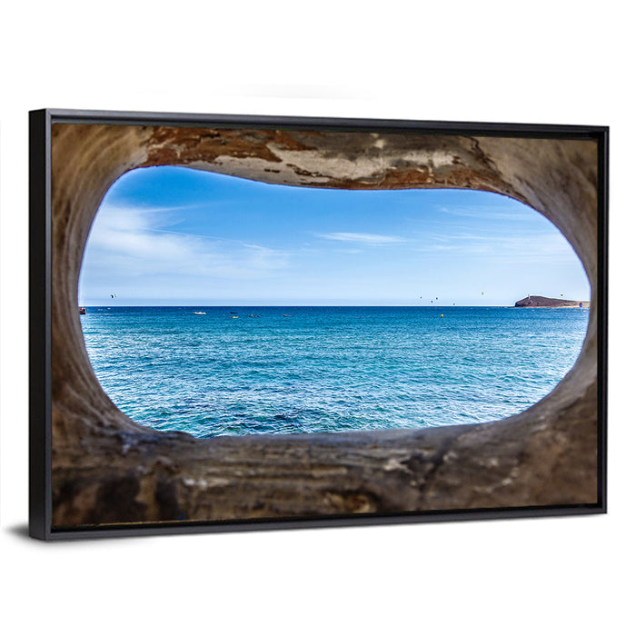 Ocean Through Weathered Aperture Wall Art as a framed canvas