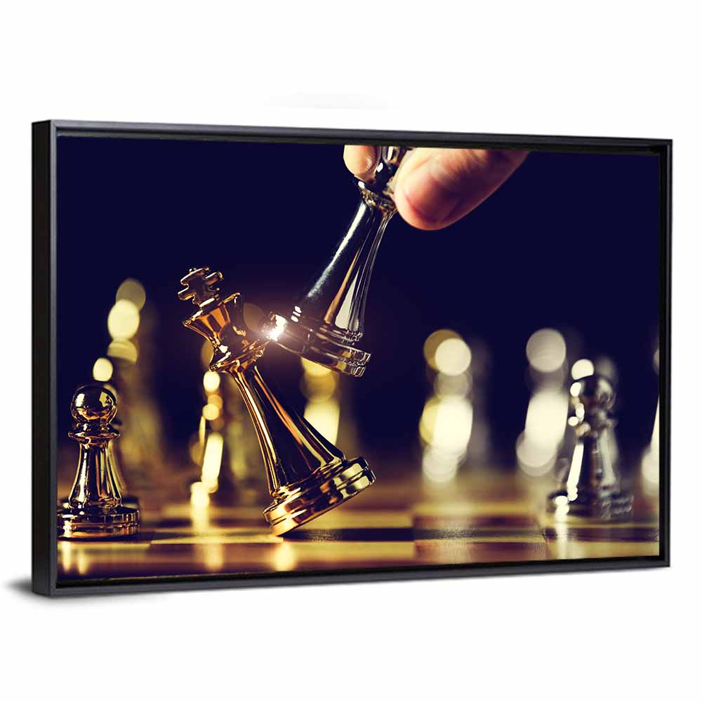 Gold and Silver Chess Closeup Wall Art