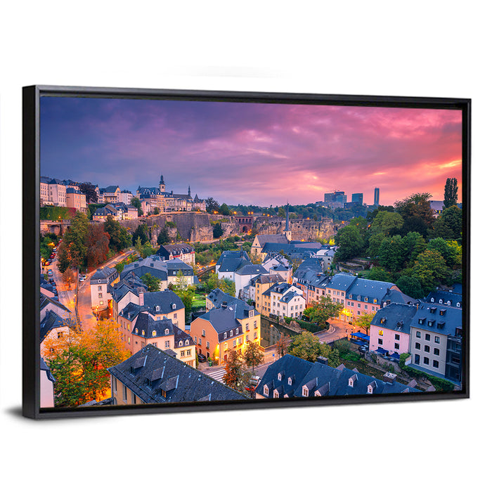 Luxembourg Grund at Dusk Wall Art as a framed canvas