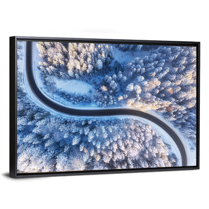 Snowy Forest Road at Golden Hour Wall Art