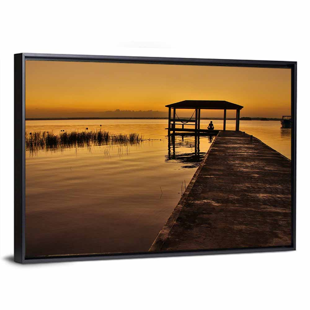 Bacalar Lagoon Pier at Dusk Wall Art