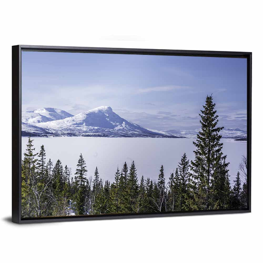 Scandinavian Mountain Range with Frozen Lake Wall Art