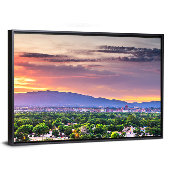 Albuquerque Skyline at Dusk Wall Art as a framed canvas