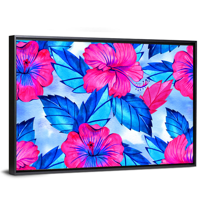Tropical Hibiscus Pattern Wall Art as a framed canvas