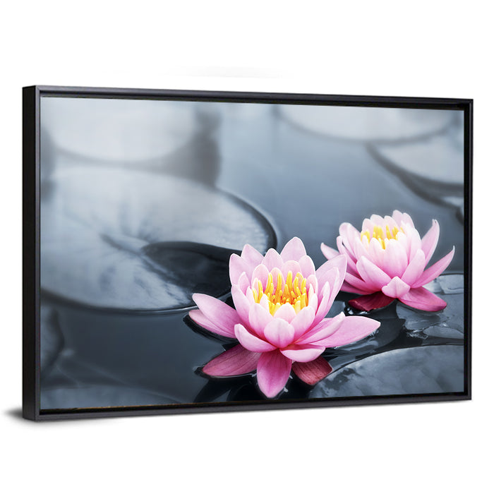 Pink Water Lilies Wall Art as a framed canvas