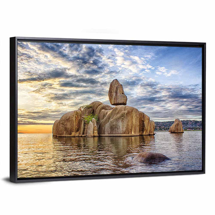 Bismarck Rock at Golden Hour Wall Art as a framed canvas