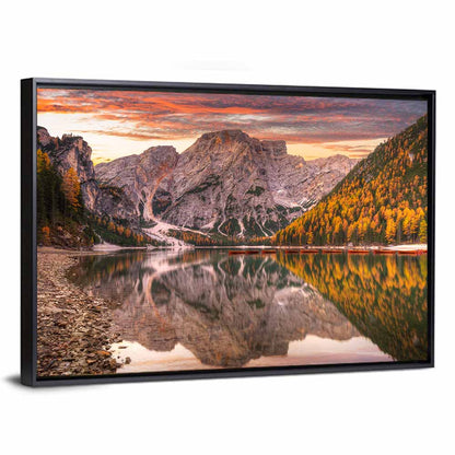 Lago Di Braies Sunset Reflection Wall Art