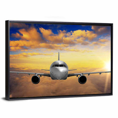 Airplane Takeoff at Sunset Wall Art