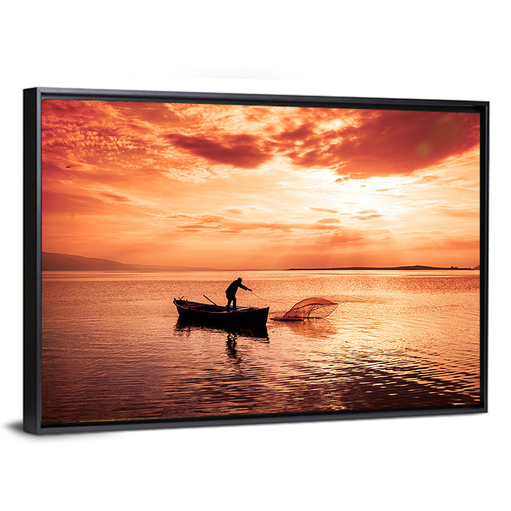 Uluabat Lake Fisherman at Dusk Wall Art