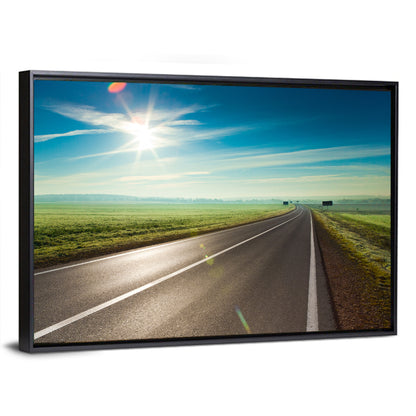 Sunlit Road Through Green Field Wall Art