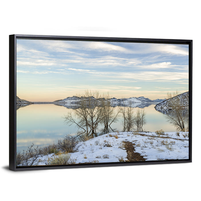 Horsetooth Reservoir Frozen Reflection Wall Art as a framed canvas