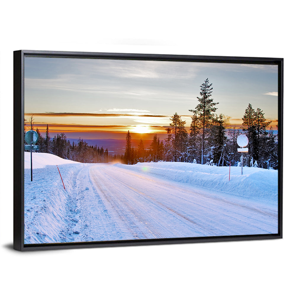 Snowy Road at Sunset Wall Art