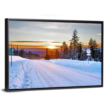 Snowy Road at Sunset Wall Art