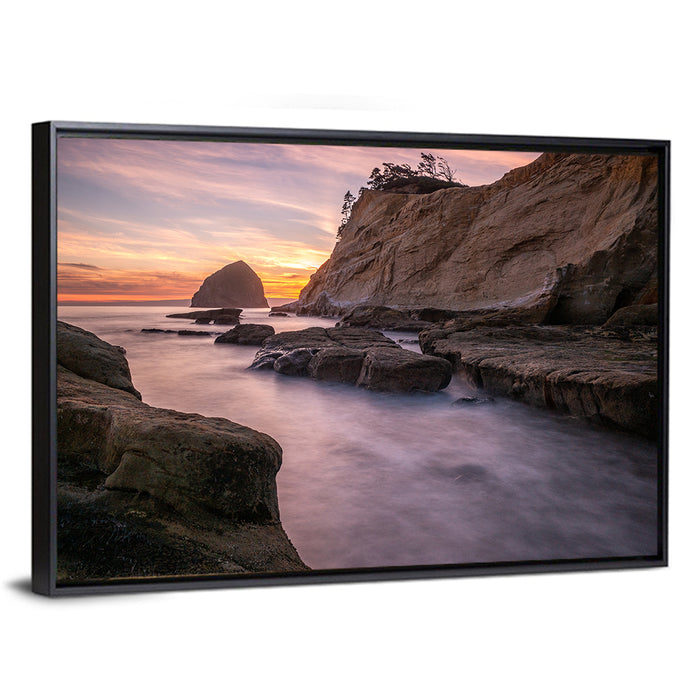 Haystack Rock at Cape Kiwanda Wall Art as a framed canvas