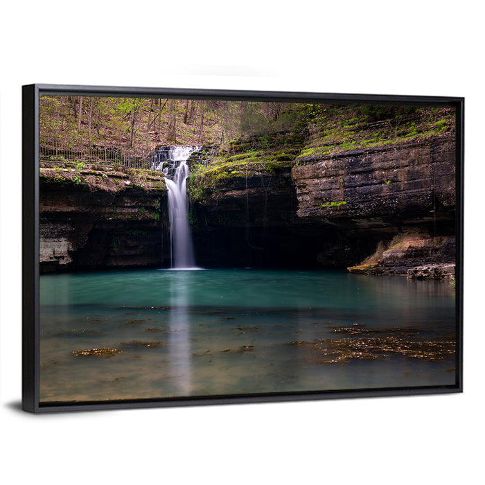 Mossy Cove Waterfall Wall Art as a framed canvas
