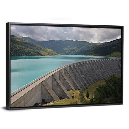 Curved Dam on Turquoise Lake Wall Art