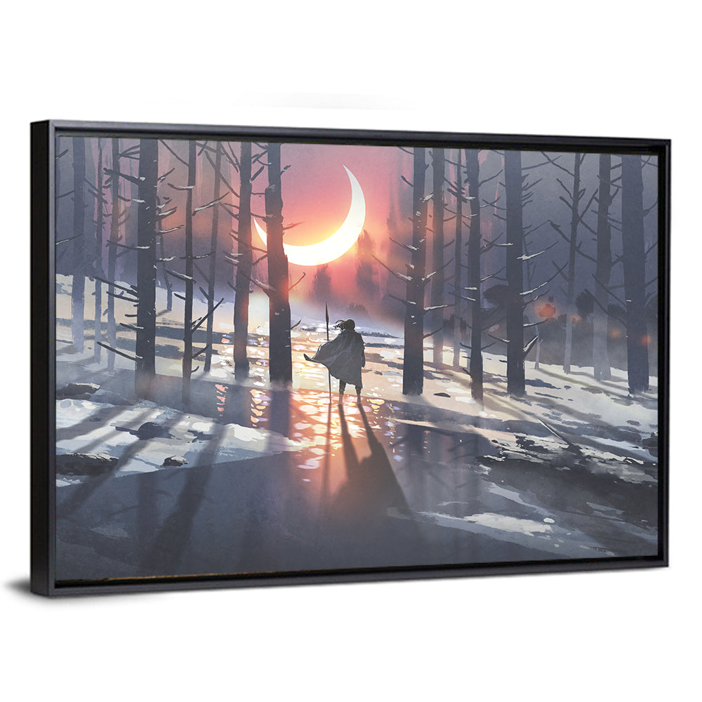 Lone Traveler in Winter Forest Wall Art