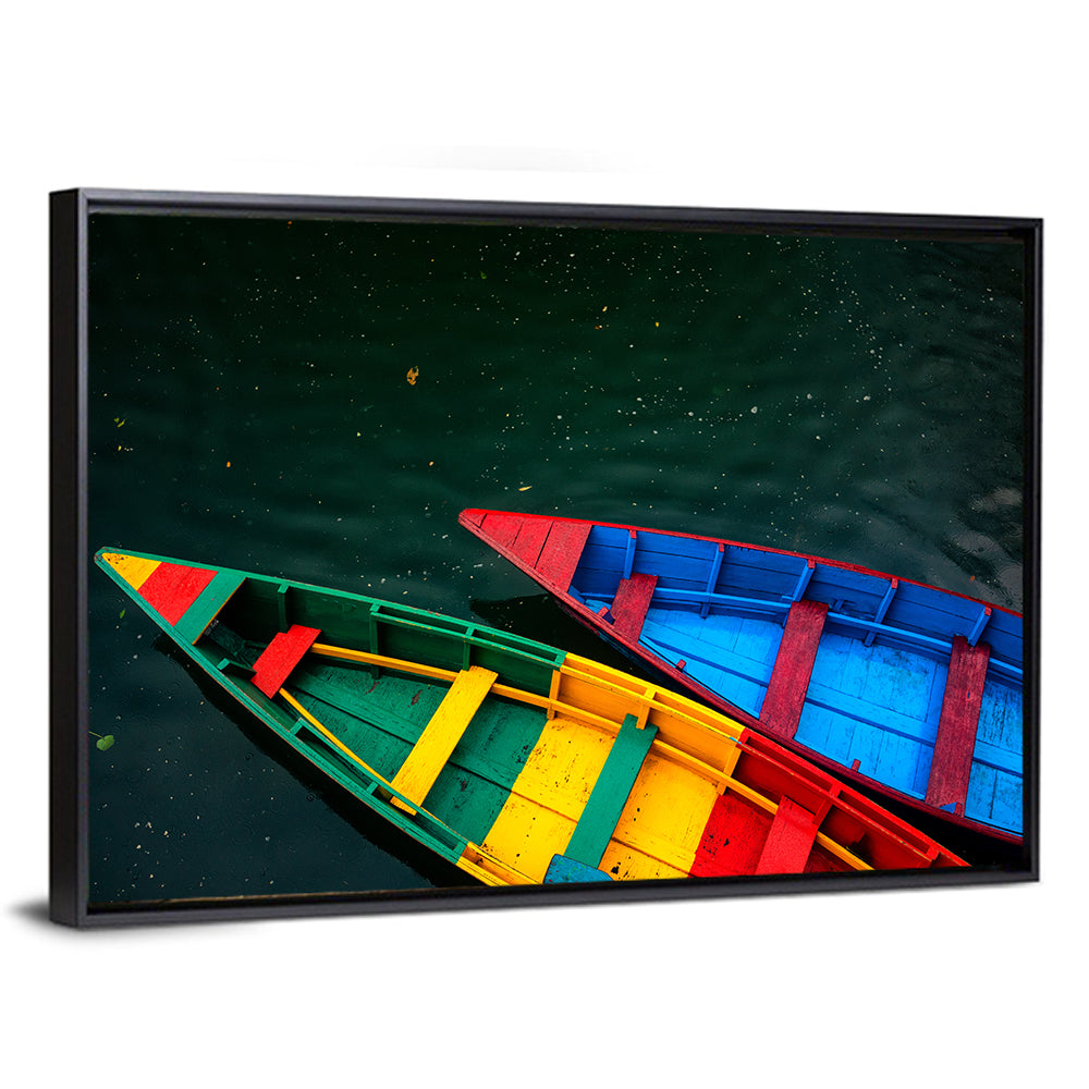 Two Colorful Boats Over Rippling Water Wall Art
