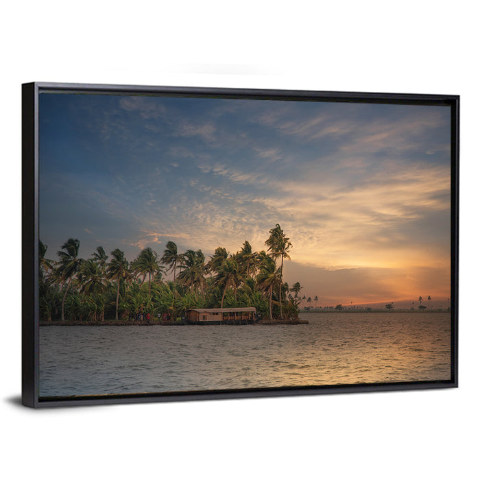 Vembanad Lake Sunset Wall Art as a framed canvas