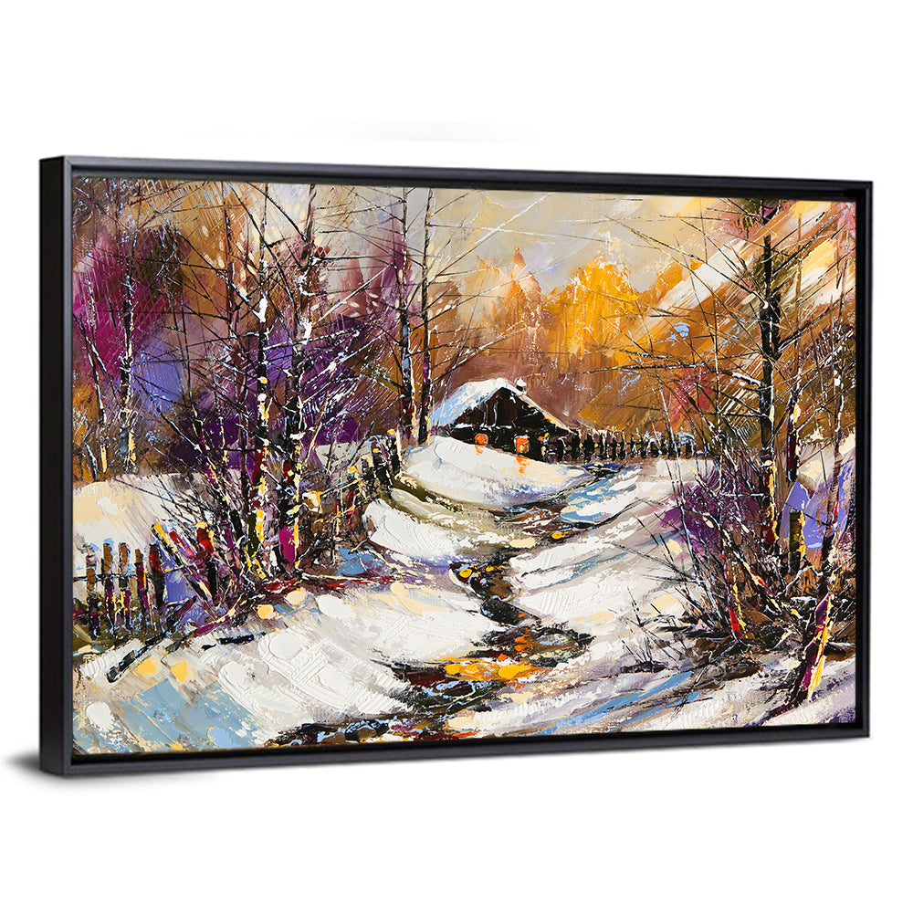Snowy Path to Cabin Wall Art