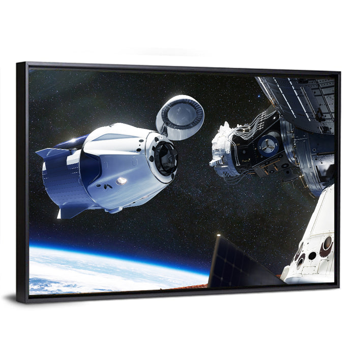 Crew Dragon Docking with Iss Wall Art as a framed canvas