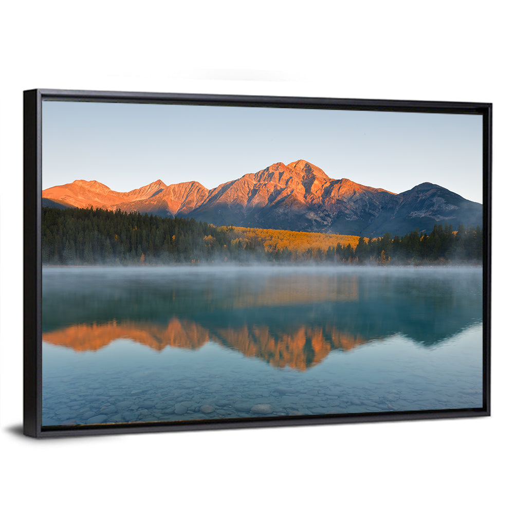 Patricia Lake and Mount Pyramid at Golden Hour Wall Art