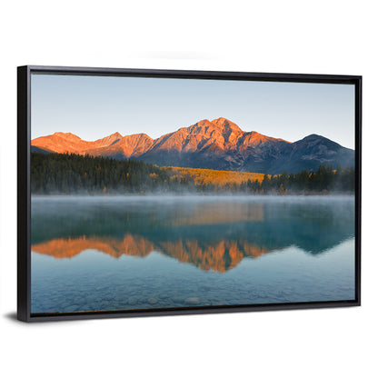 Patricia Lake and Mount Pyramid at Golden Hour Wall Art