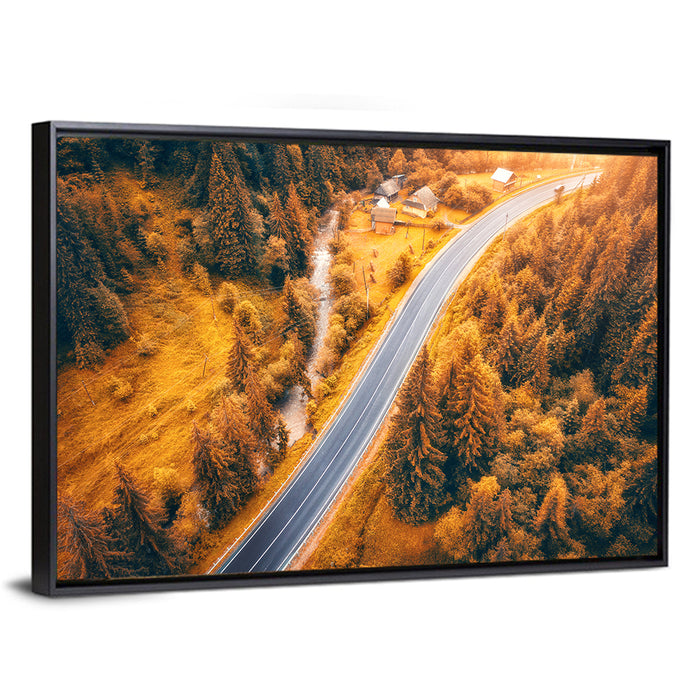 Carpathian Autumn Road Wall Art as a framed canvas
