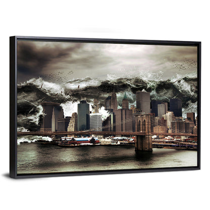 Tsunami Over Manhattan Skyline, Brooklyn Bridge Wall Art