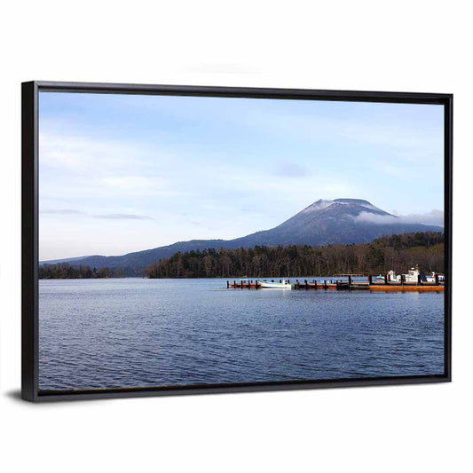 Lake Akan Pier and Snow Capped Peak Wall Art
