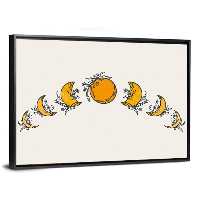 Moon Phases Floral Illustration Wall Art as a framed canvas