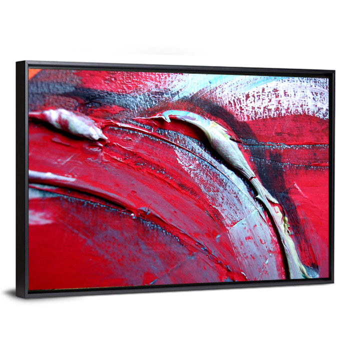 Crimson Impasto Motion Wall Art as a framed canvas