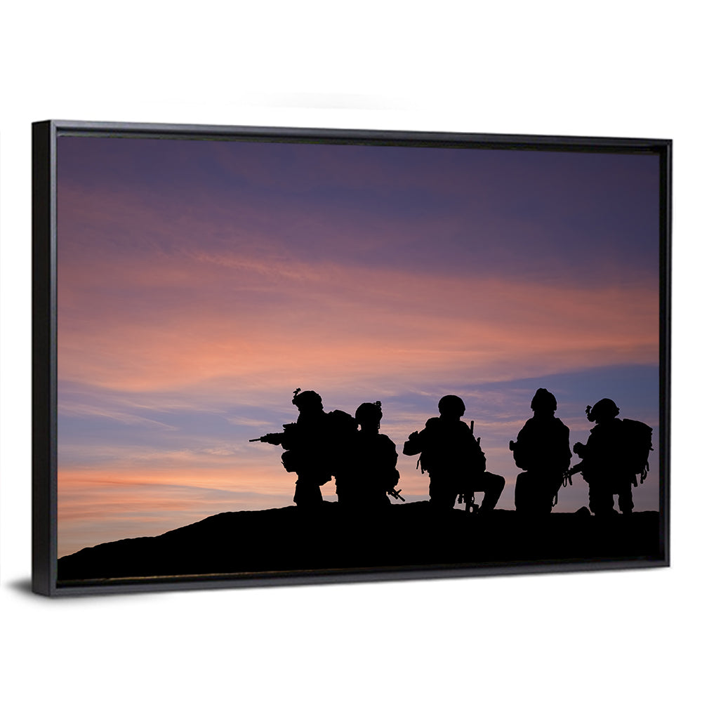 Soldiers Silhouetted at Sunset Wall Art