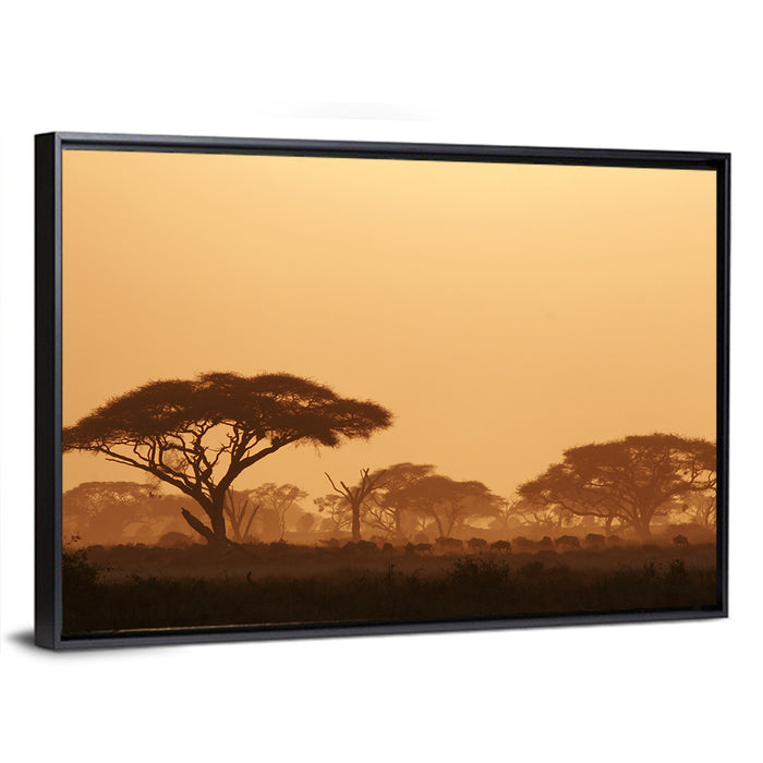 Amboseli Savanna Sunset Wall Art as a framed canvas