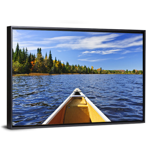 Yellow Canoe Bow on Blue Lake Wall Art