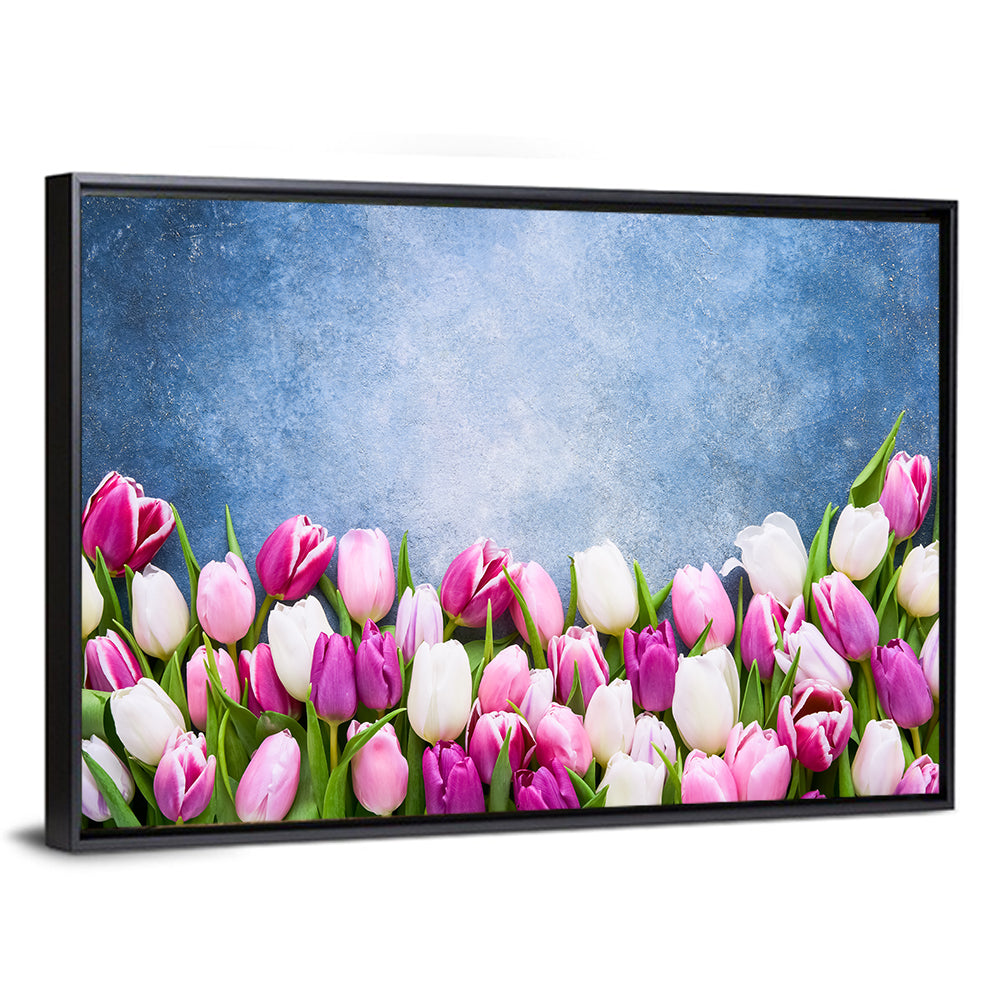Tulips on Textured Blue Wall Art