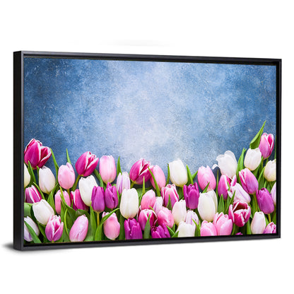 Tulips on Textured Blue Wall Art