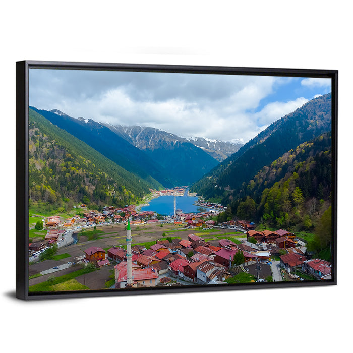 Uzungöl Village Lake View Wall Art as a framed canvas