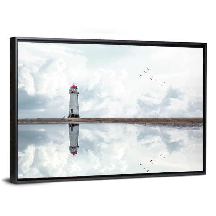 Wales Seashore Lighthouse Wall Art as a framed canvas