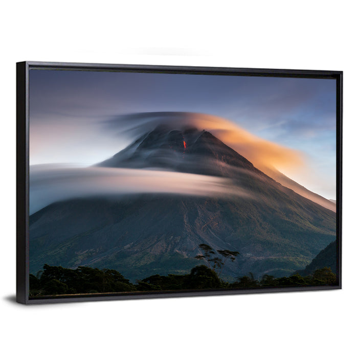 Mount Merapi at Dusk Wall Art as a framed canvas