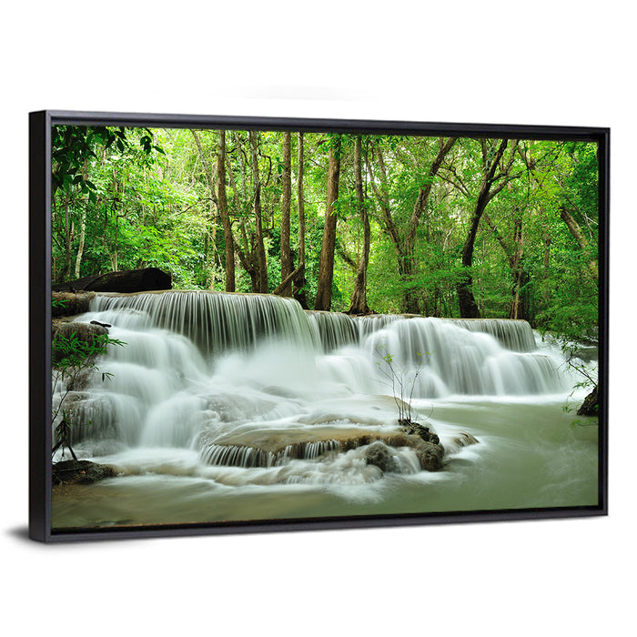 Erawan Falls Forest Cascade Wall Art as a framed canvas