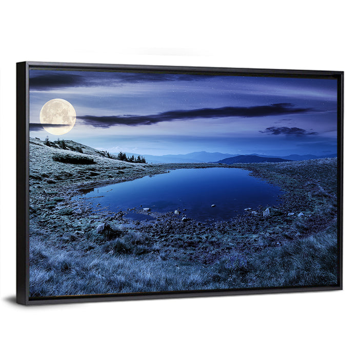 Mountain Lake at Night Wall Art as a framed canvas